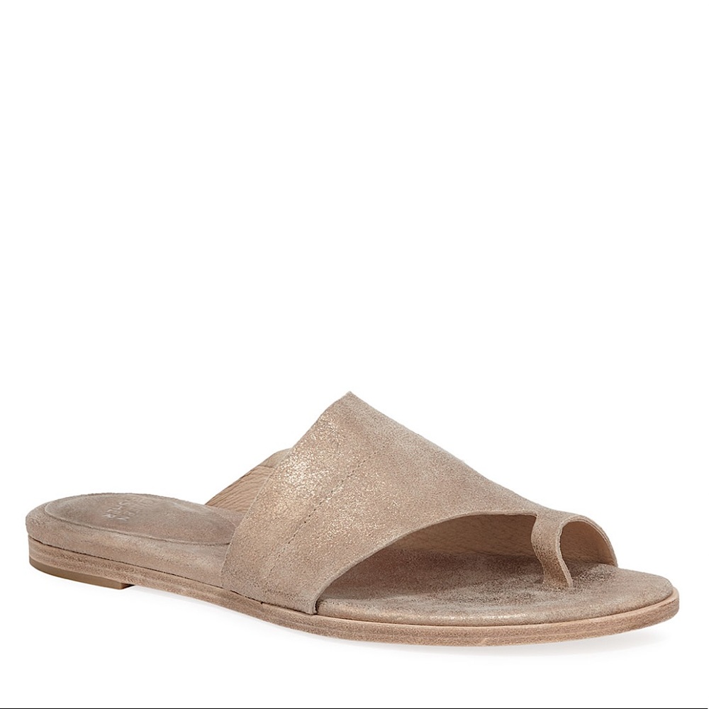 Eileen Fisher Ty Metallic Gold Leather Toe Loop Sandals